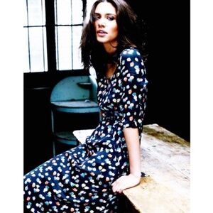 Boden Florence Printed Grey Dress US 8 Feminine Cottagecore MIDI